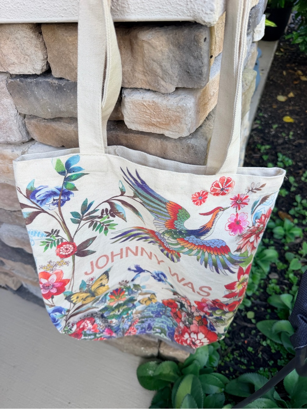 Johnny Was California Canvas Tote Bag Floral Bird Butterfly Boho Shopper